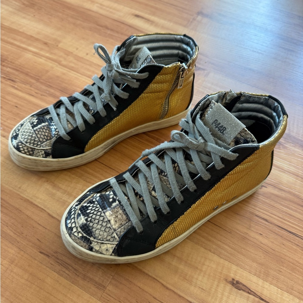 P448 Color Block High-Top Sneakers in Black & Gold 37 / 6.5